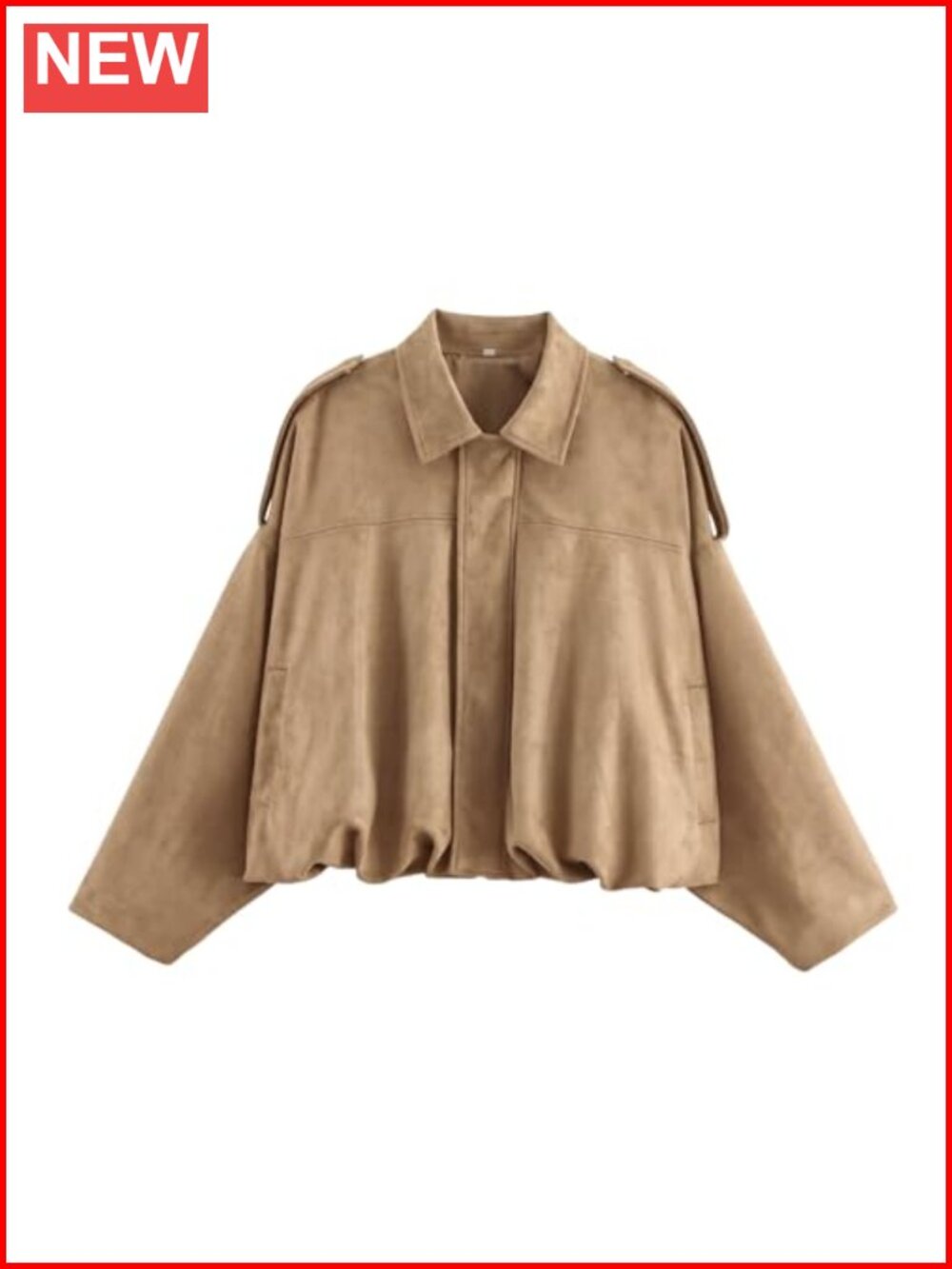 Oversized Faux Suede Bomber Jacket Zip Up Long Sleeve